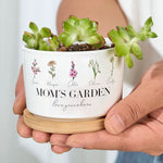 Mom's Garden Love Grows Here Custom Birthflower - Personalized Ceramic Plant Pot With Tray