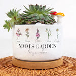 Mom's Garden Love Grows Here Custom Birthflower - Personalized Ceramic Plant Pot With Tray