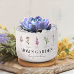Mom's Garden Love Grows Here Custom Birthflower - Personalized Ceramic Plant Pot With Tray