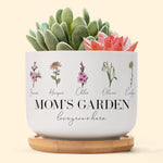 Mom's Garden Love Grows Here Custom Birthflower - Personalized Ceramic Plant Pot With Tray