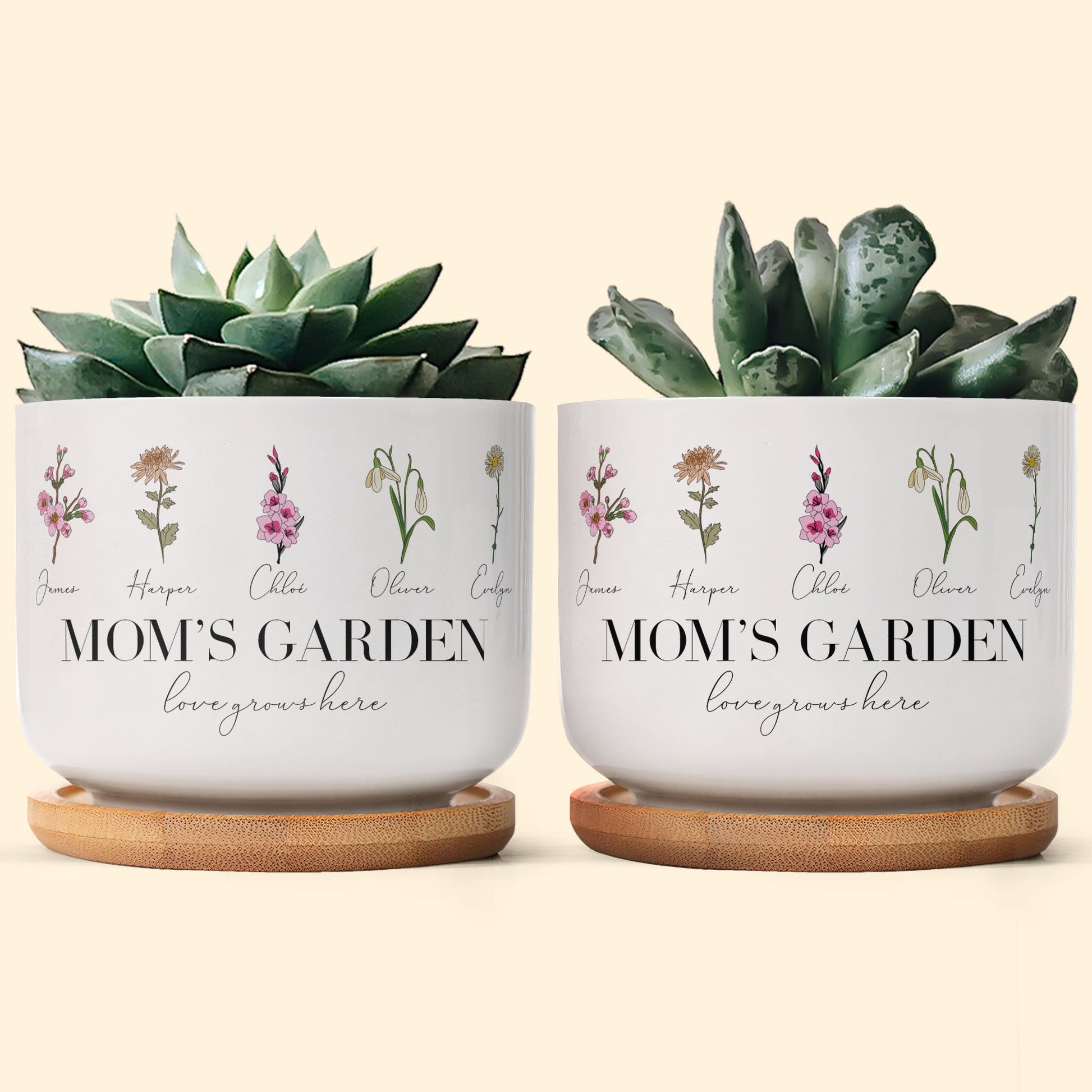 love grows here plant pot Mom's Garden Love Grows Here Custom Birthflower
