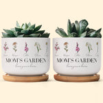 Mom's Garden Love Grows Here Custom Birthflower - Personalized Ceramic Plant Pot With Tray