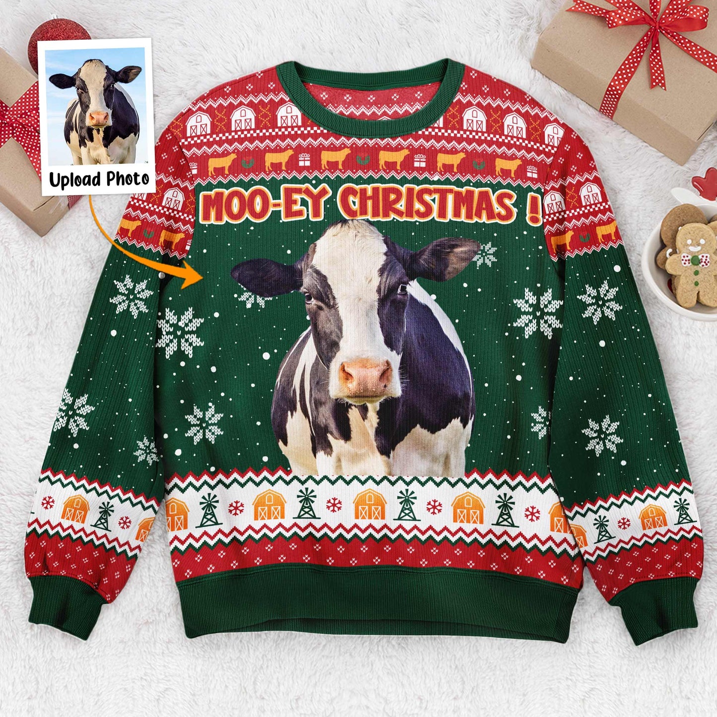 Moo-Ey Christmas - Personalized Photo Ugly Sweater