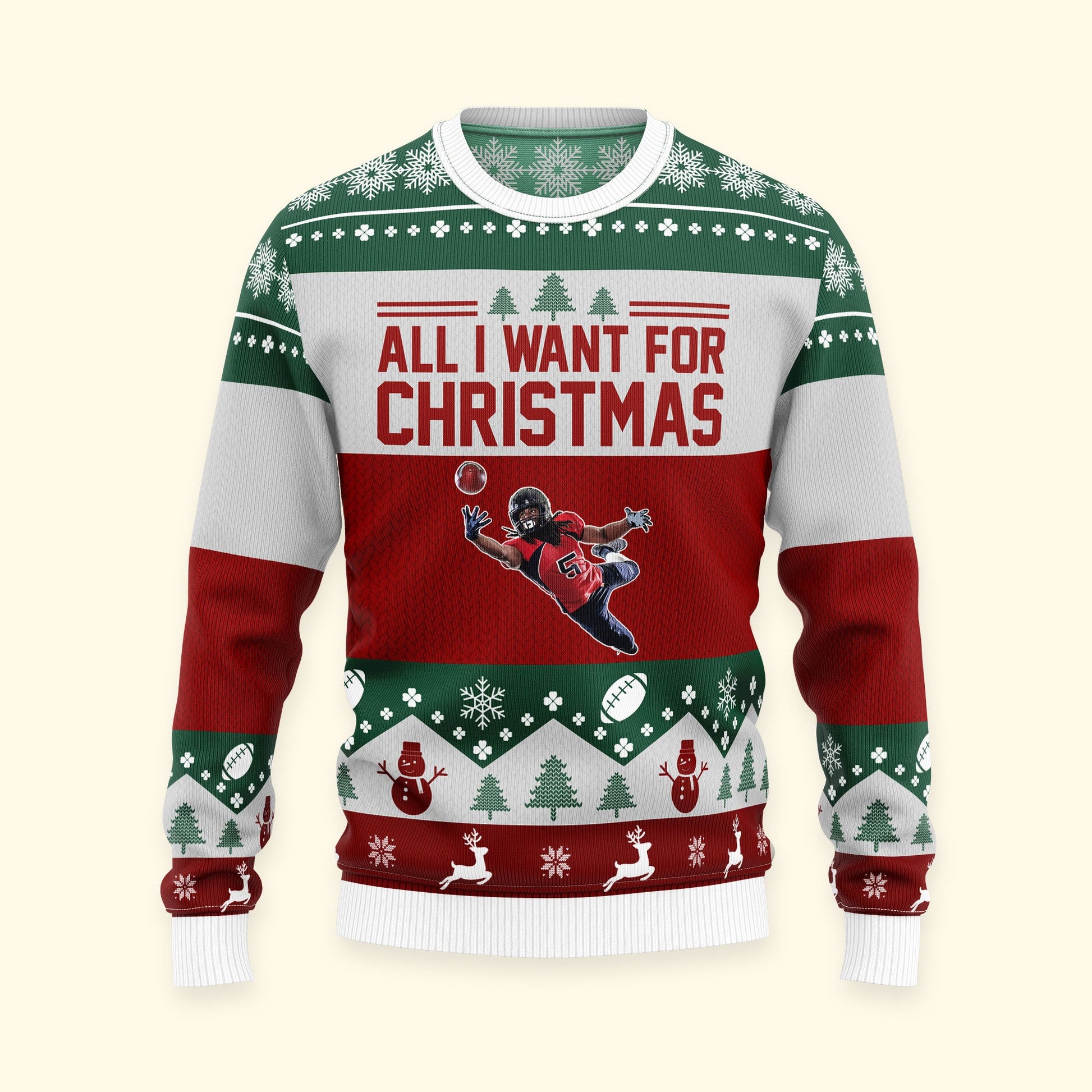 More Time Play Football - Personalized Photo Ugly Sweater