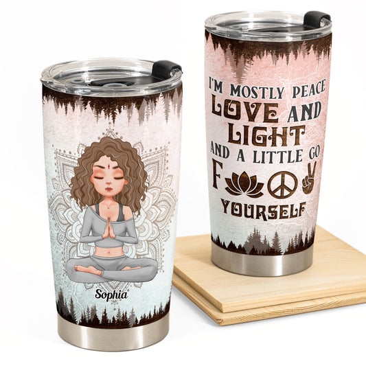 Mostly Peace Love And Light - Personalized Tumbler Cup - Gift For Yoga Lover - Yoga Girl Illustration