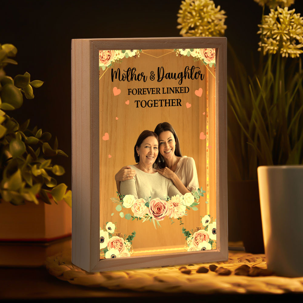 Mother And Children Forever Linked Together - Personalized Photo Frame Light Box