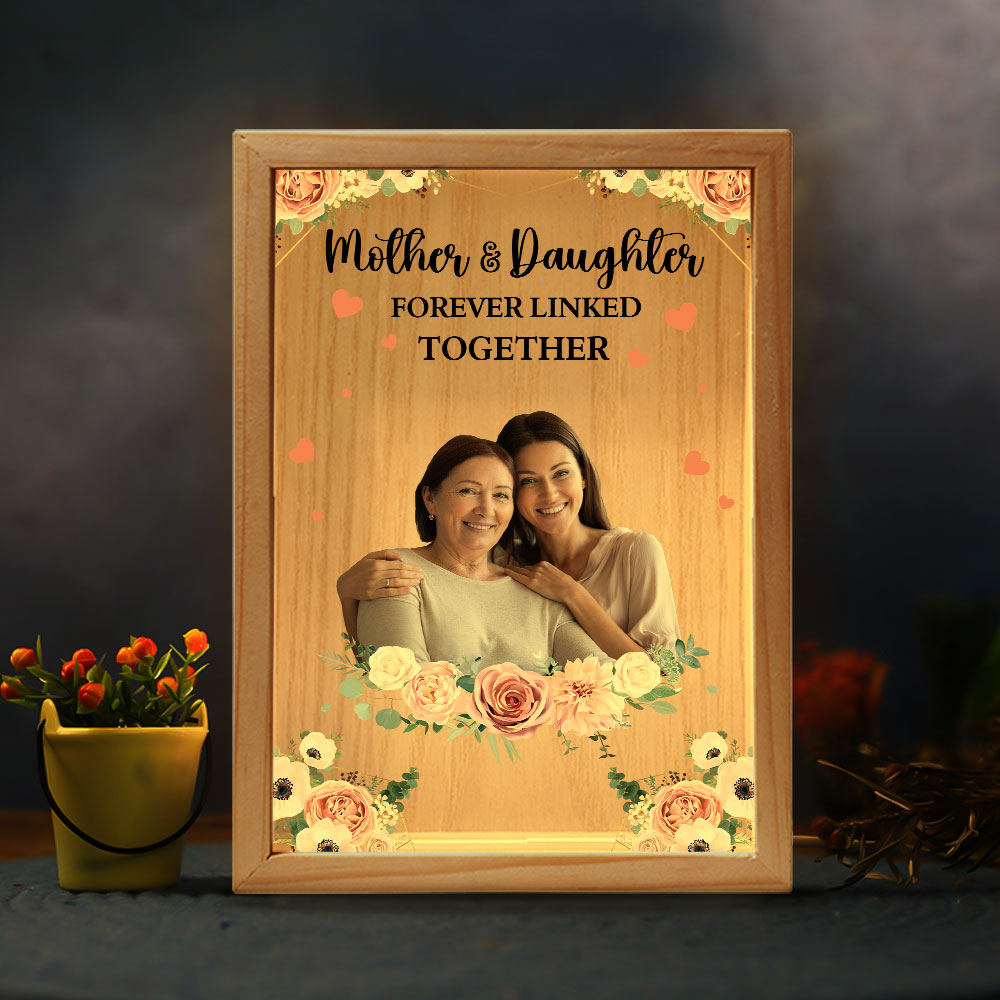 Mother And Children Forever Linked Together - Personalized Photo Frame Light Box