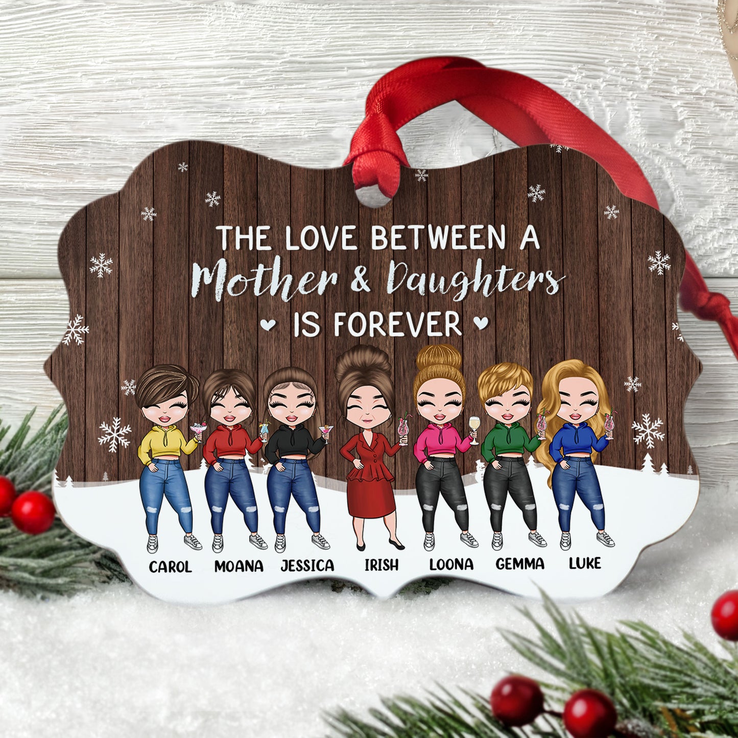 Mother And Daughter Forever Linked Together   - Personalized Aluminum Ornament - Christmas Gift For Mom 