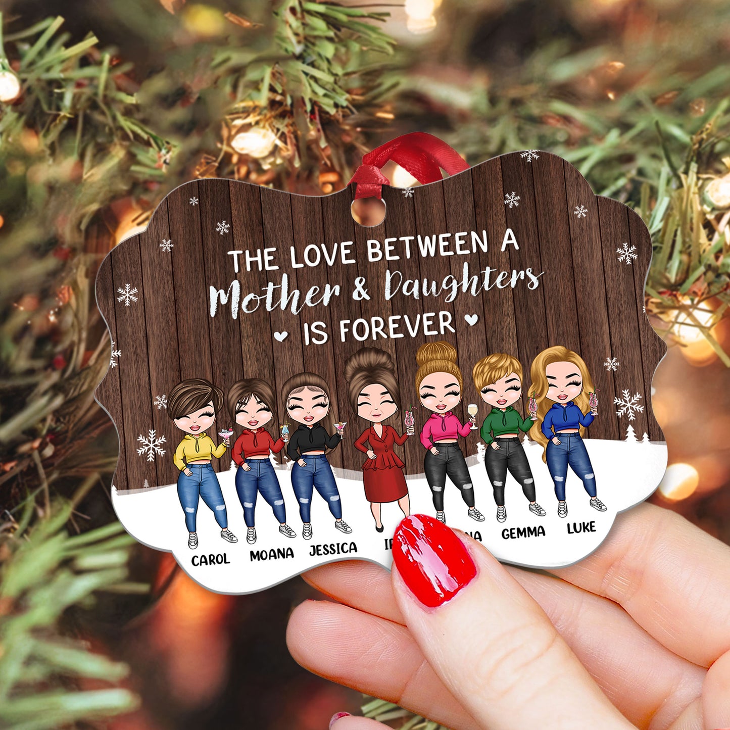Mother And Daughter Forever Linked Together   - Personalized Aluminum Ornament - Christmas Gift For Mom 