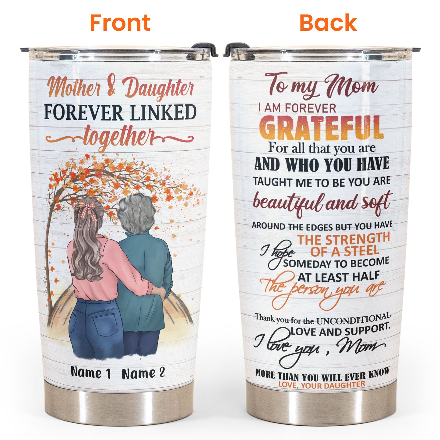 Mother And Daughter Forever Linked Together - Personalized Tumbler Cup - Heart Tree
