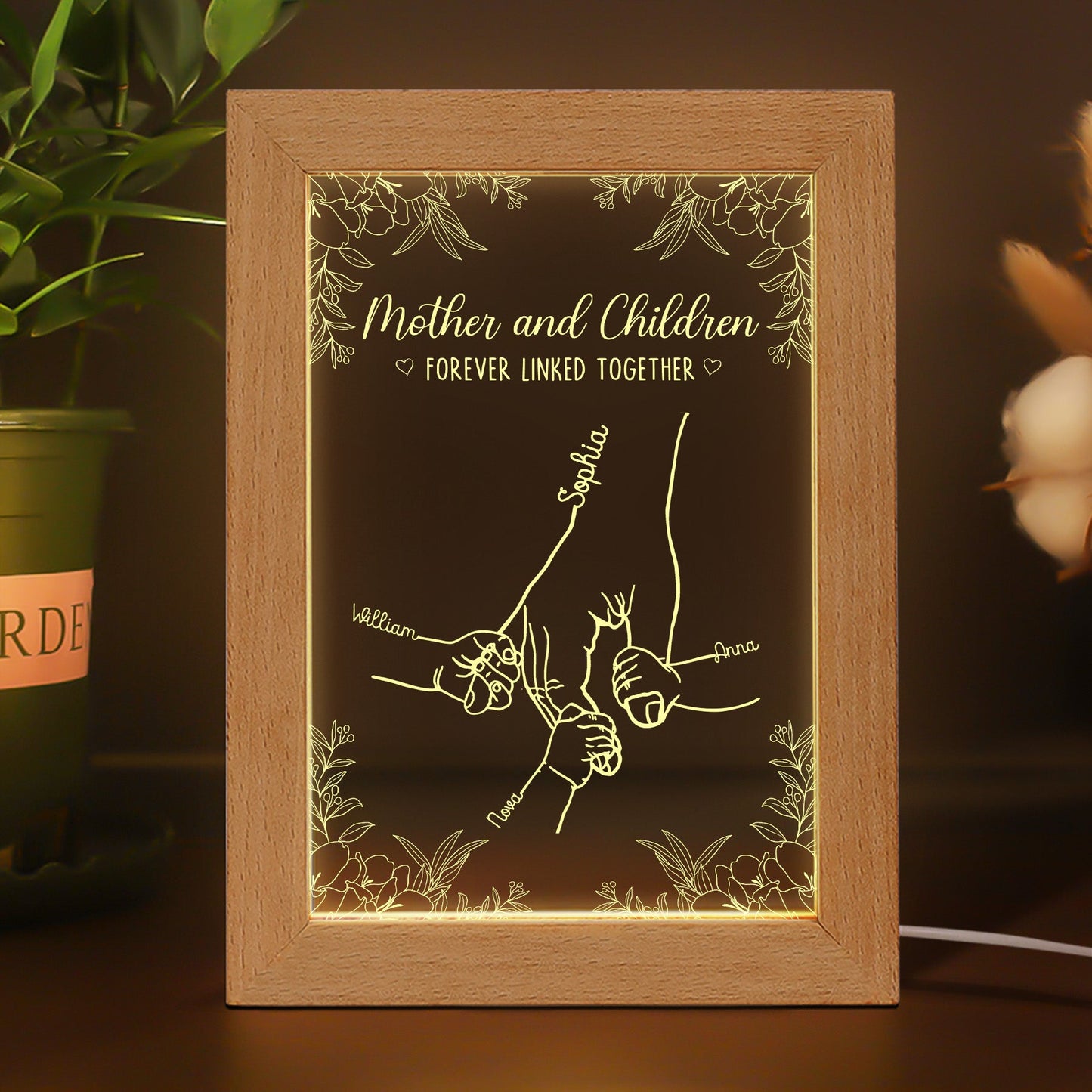 Mother And Daughter, Son Forever Linked Together - Personalized Frame Lamp