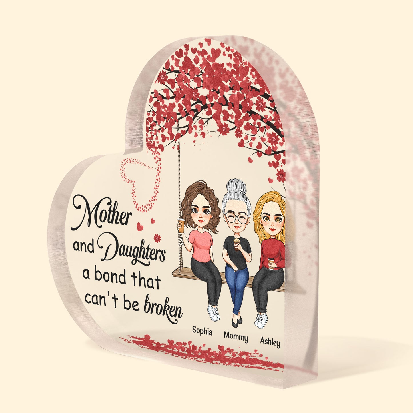 Mother And Daughters A Bond That Can'T Be Broken - Personalized Heart Shaped Acrylic Plaque