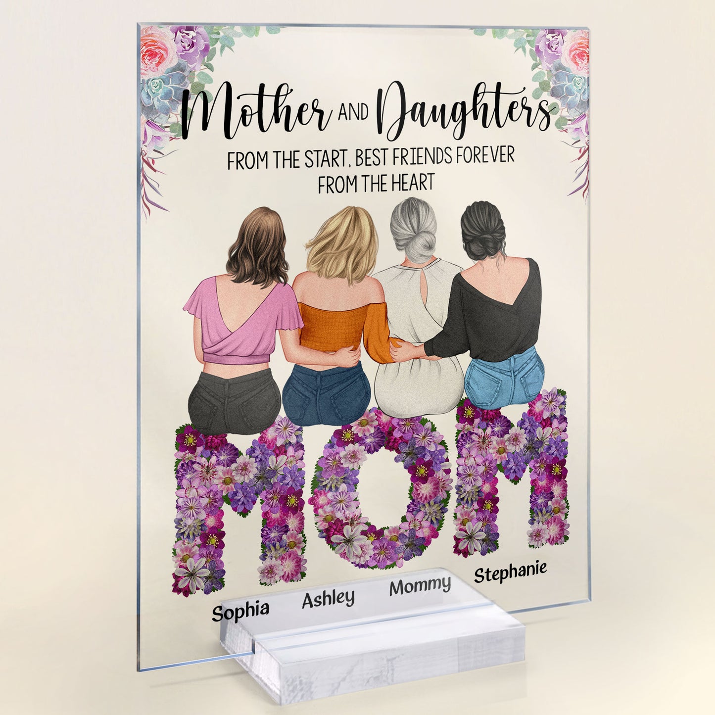 Mother And Daughters - Best Friends Forever From The Heart - Personalized Acrylic Plaque - Mother's Day, Loving, Birthday Gift For Mothers, Mama, Daughter