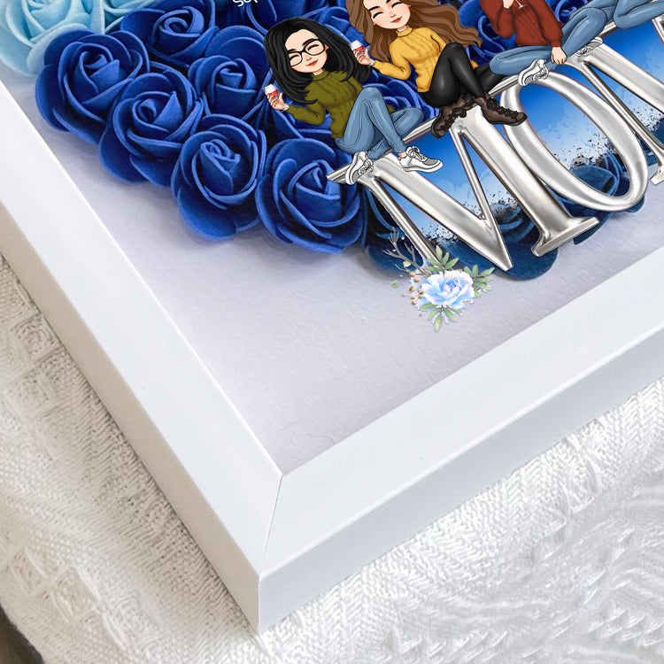 Mother And Daughters Best Friends From The Heart - Personalized Flower Shadow Box