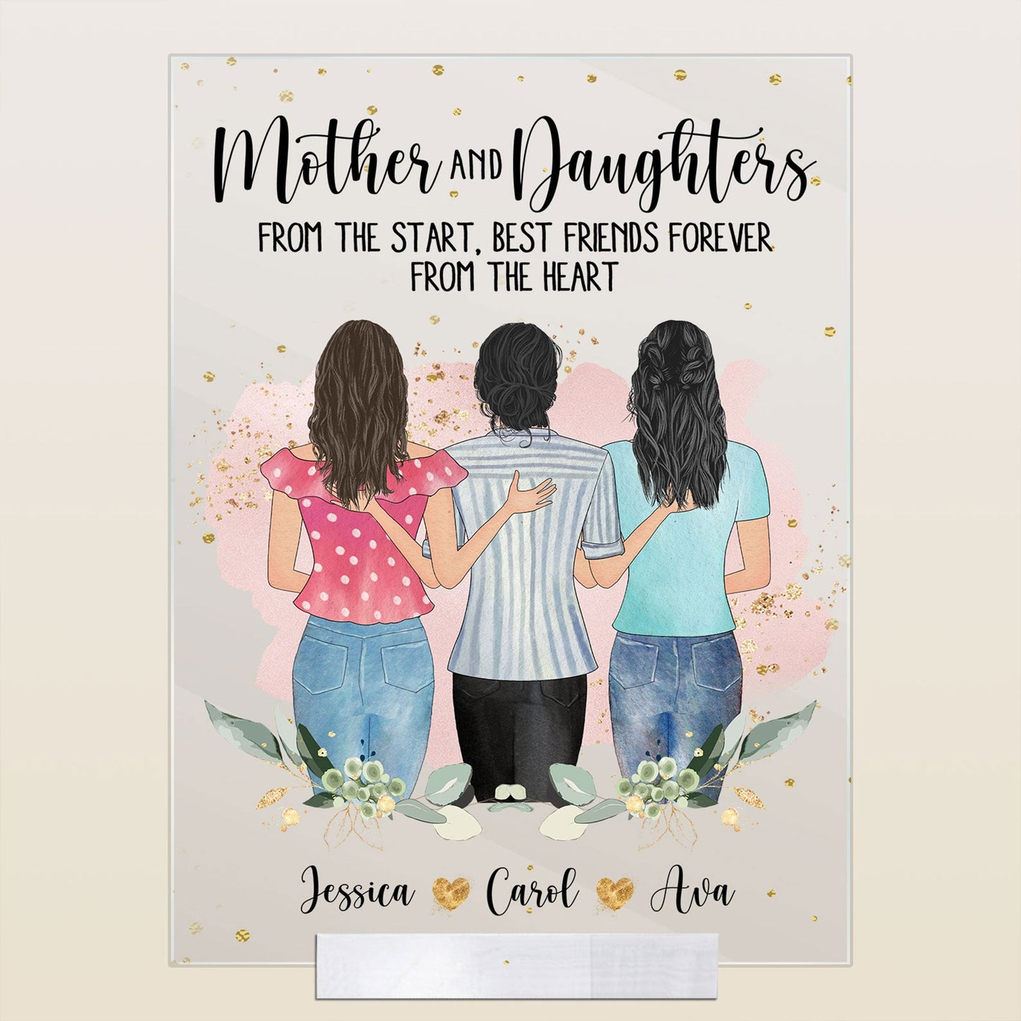 Mother And Daughters Forever Linked Together - Personalized Acrylic Plaque - Birthday, Decoration Gift For Mothers, Grandmas, Daughters