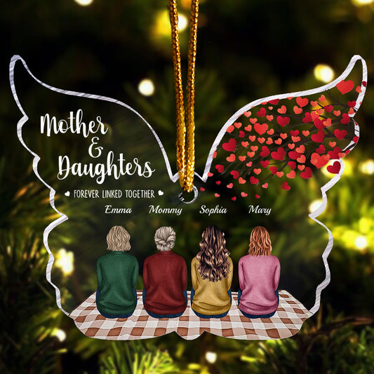 Mother & Daughters Forever Linked Together - Personalized Butterfly Shaped Acrylic Ornament