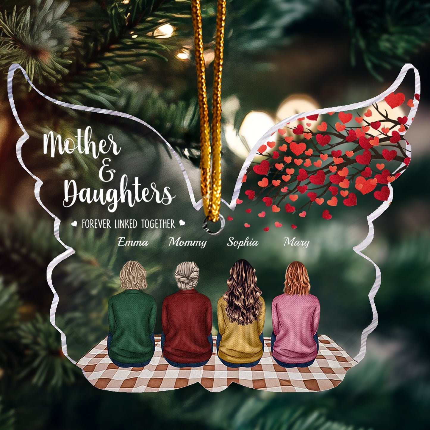 Mother & Daughters Forever Linked Together - Personalized Butterfly Shaped Acrylic Ornament