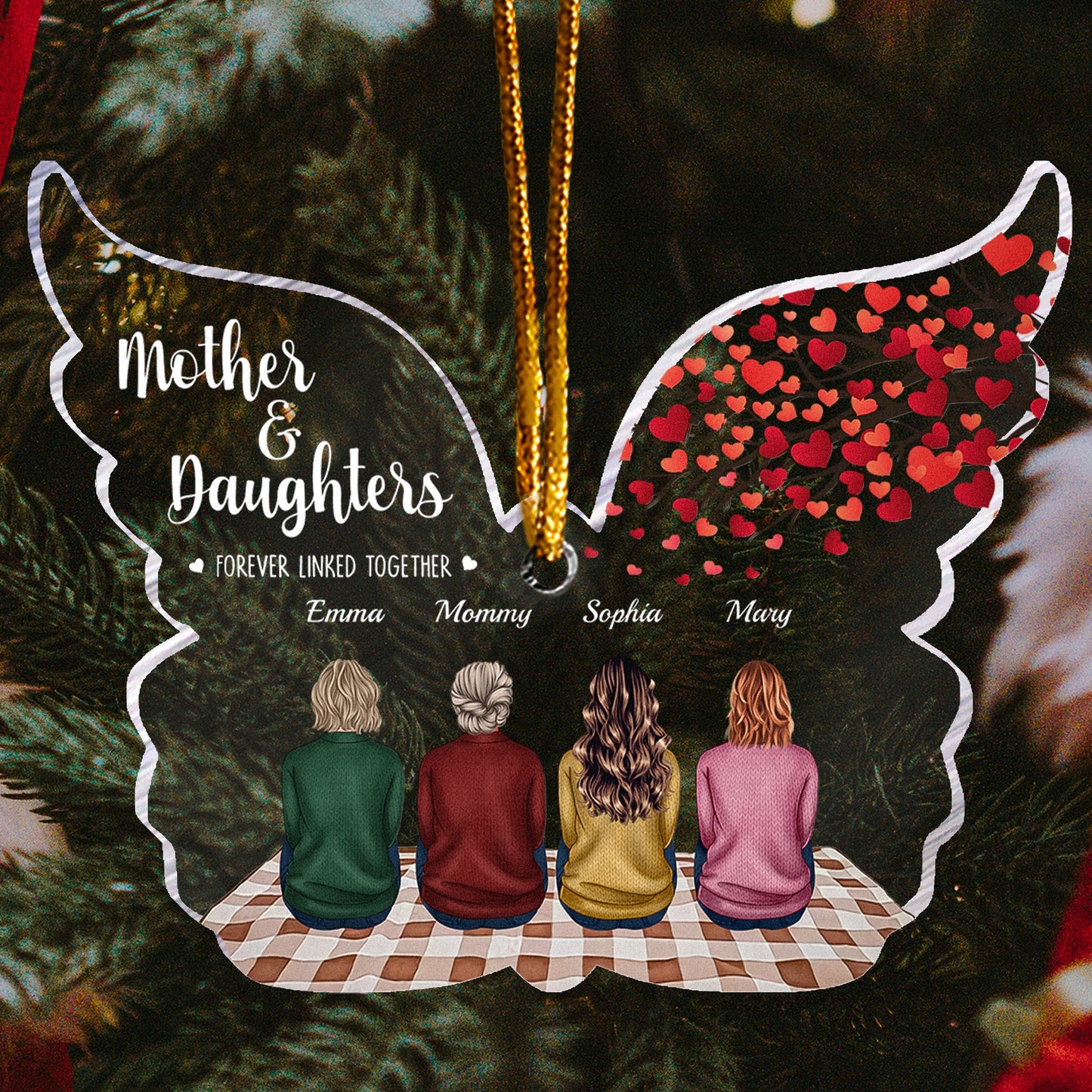 Mother & Daughters Forever Linked Together - Personalized Butterfly Shaped Acrylic Ornament