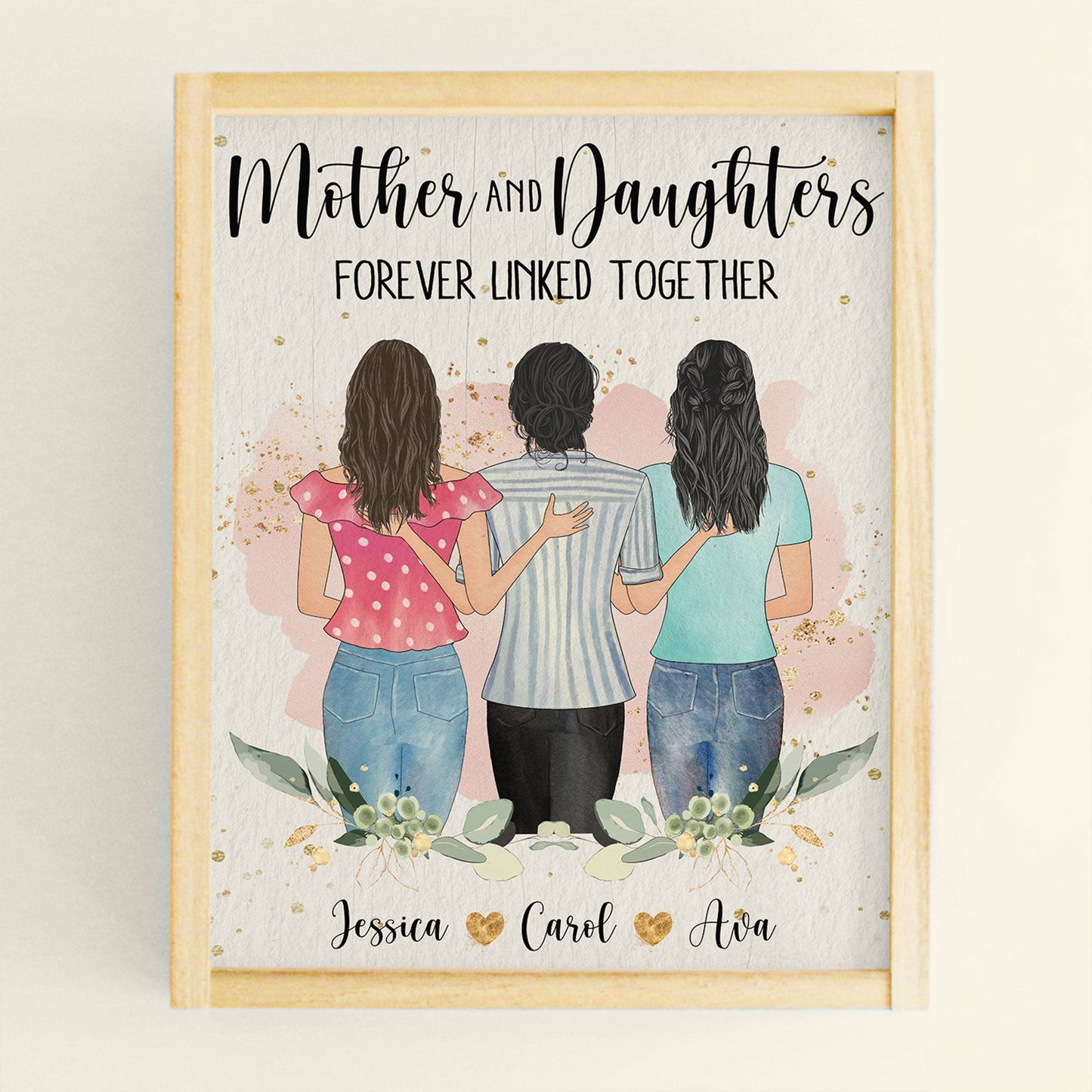 Mother And Daughters Forever Linked Together - Personalized Poster - Birthday Gift For Mothers, Grandmas, Daughters 