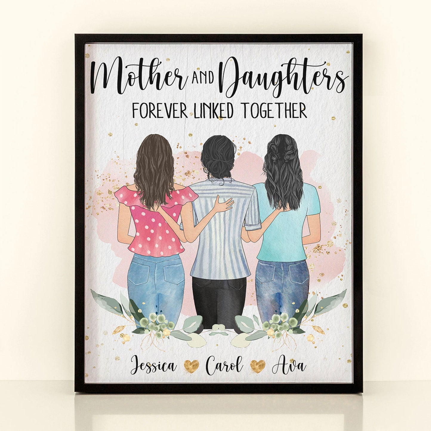Mother And Daughters Forever Linked Together - Personalized Poster - Birthday Gift For Mothers, Grandmas, Daughters 