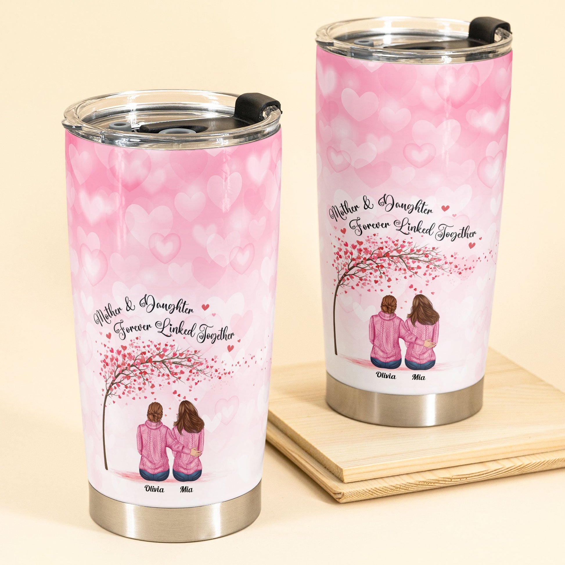 Mother And Daughter Forever Linked Together - Personalized Tumbler