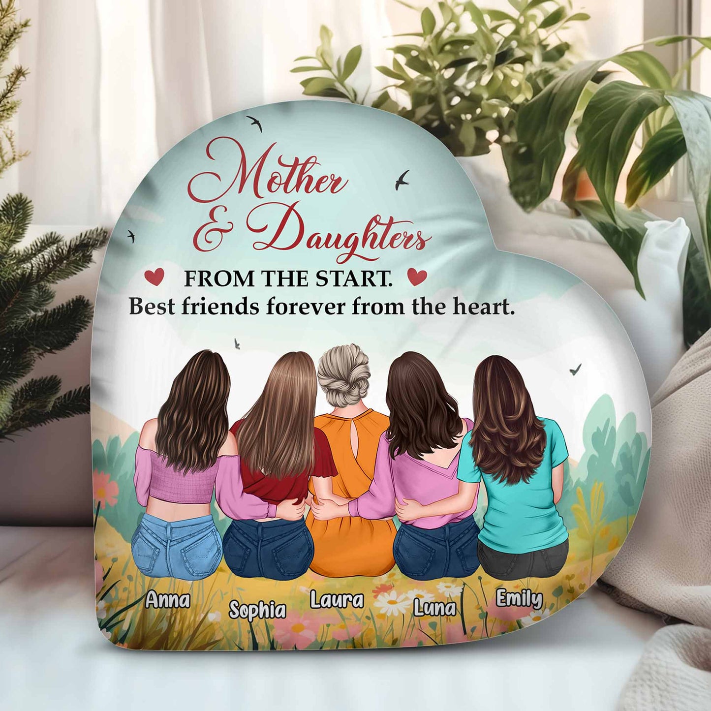 Mother And Daughters - Personalized Custom Shaped Pillow