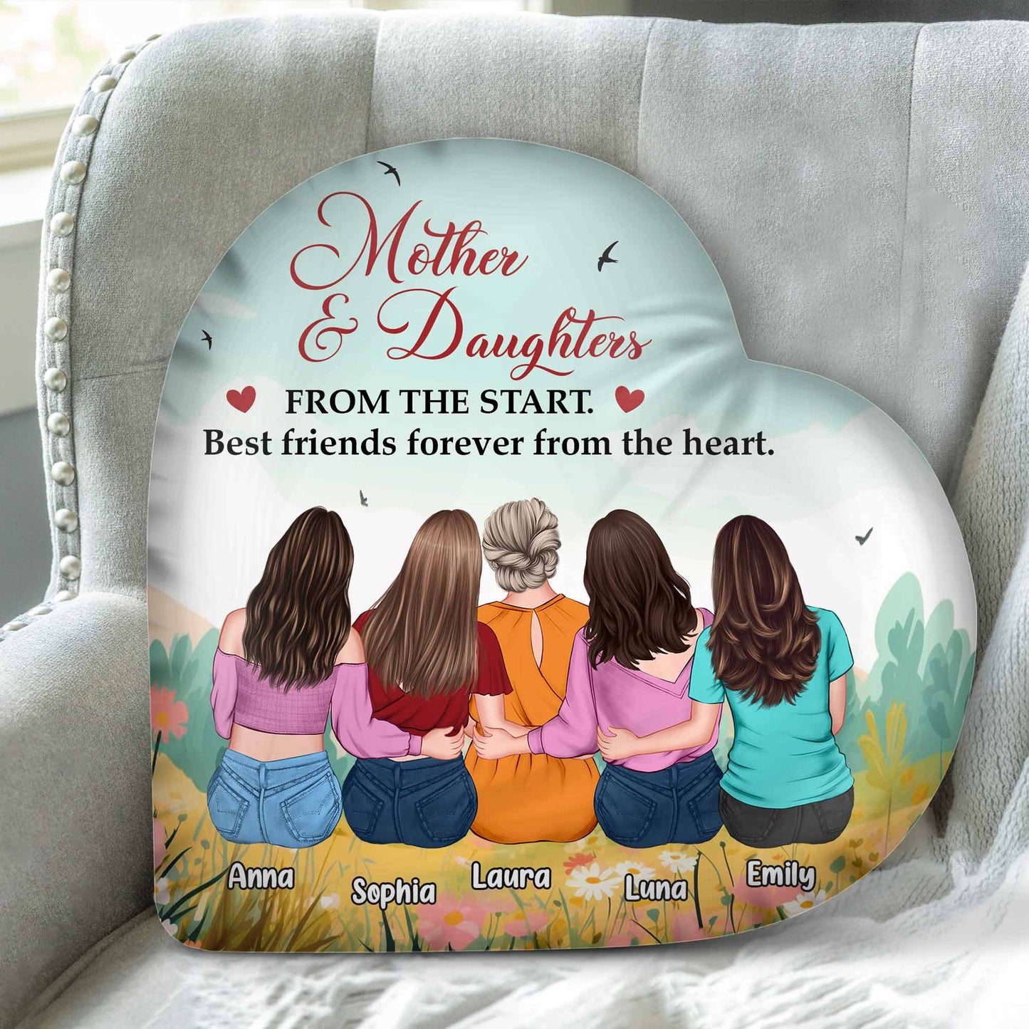 Mother And Daughters - Personalized Custom Shaped Pillow