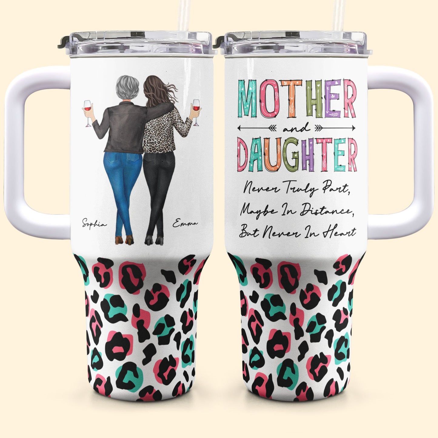 Mother's Day Gifts, Mother Daughter's Best Friend Mom Gifts - Personalized 40oz Tumbler With Straw