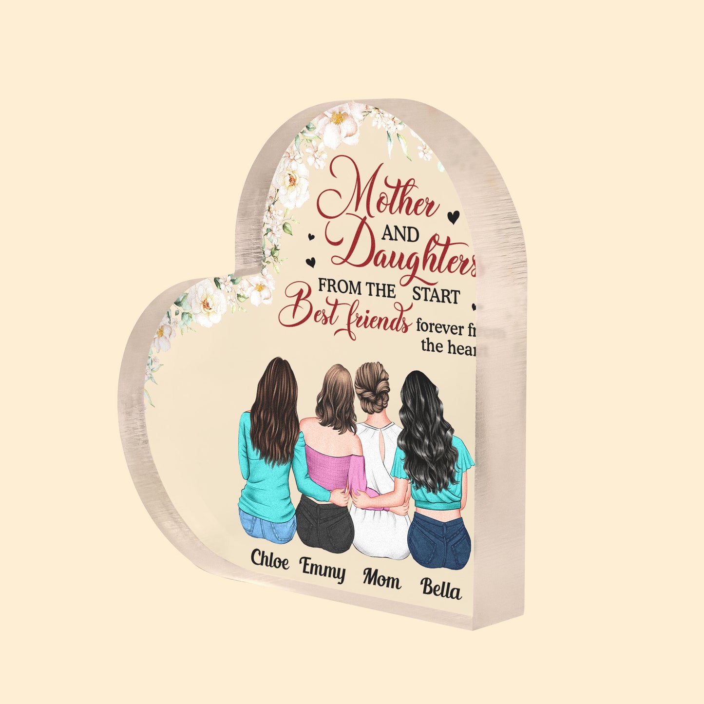 Mother & Daughter - BFF From The Heart- Personalized Heart Shaped Acrylic Plaque - Heartwarming, Mother's Day Gift For Mom, Mama, Mother- From Daughter