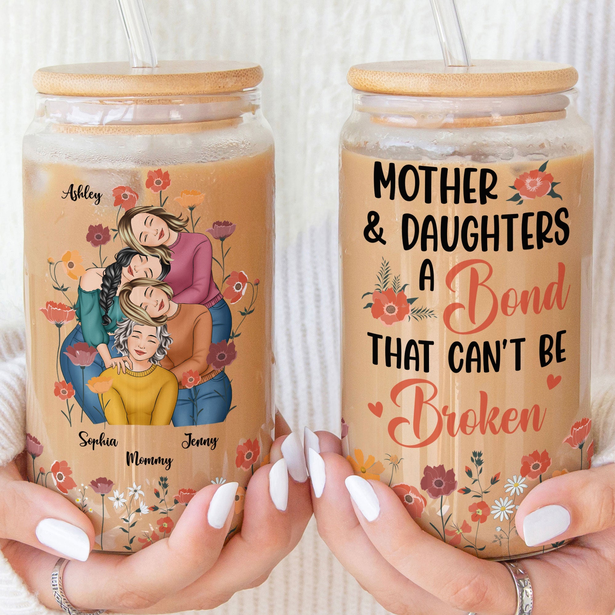 Mother & Daughters - A Bond That Can't Be Broken - Personalized Clear Glass Cup