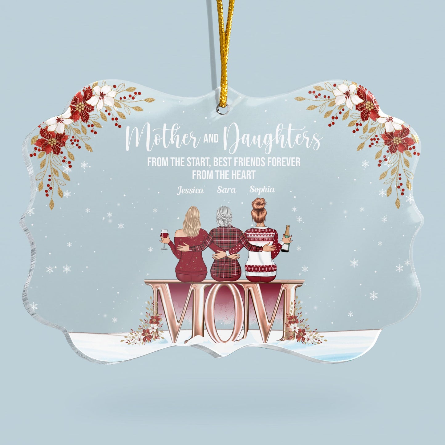 Mother & Daughters Forever Linked Together - Personalized Acrylic Ornament - Christmas Gift For Mom, Daughters, Wife