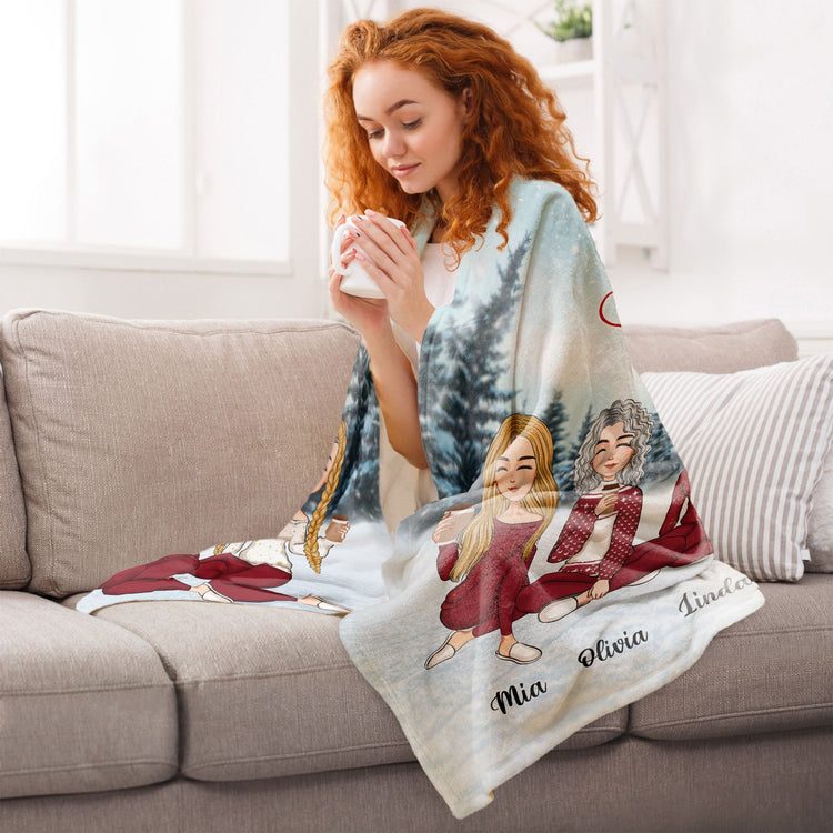 Mother & Daughters Forever Linked Together - Personalized Blanket - Christmas, Loving Gift For Mother, Daughters, Mom