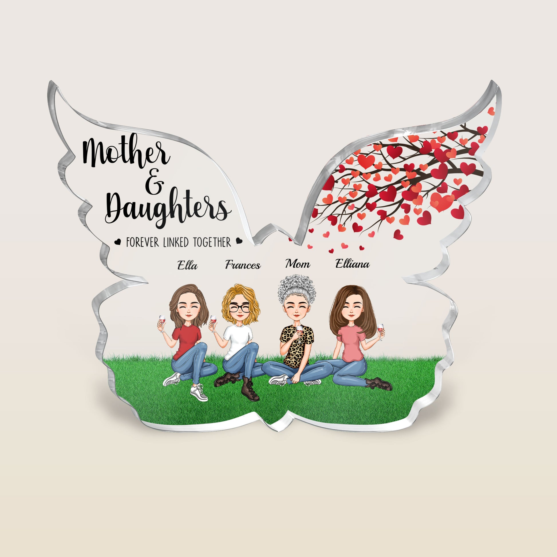 Mother & Daughters Forever Linked Together - Personalized Custom Shaped Acrylic Plaque