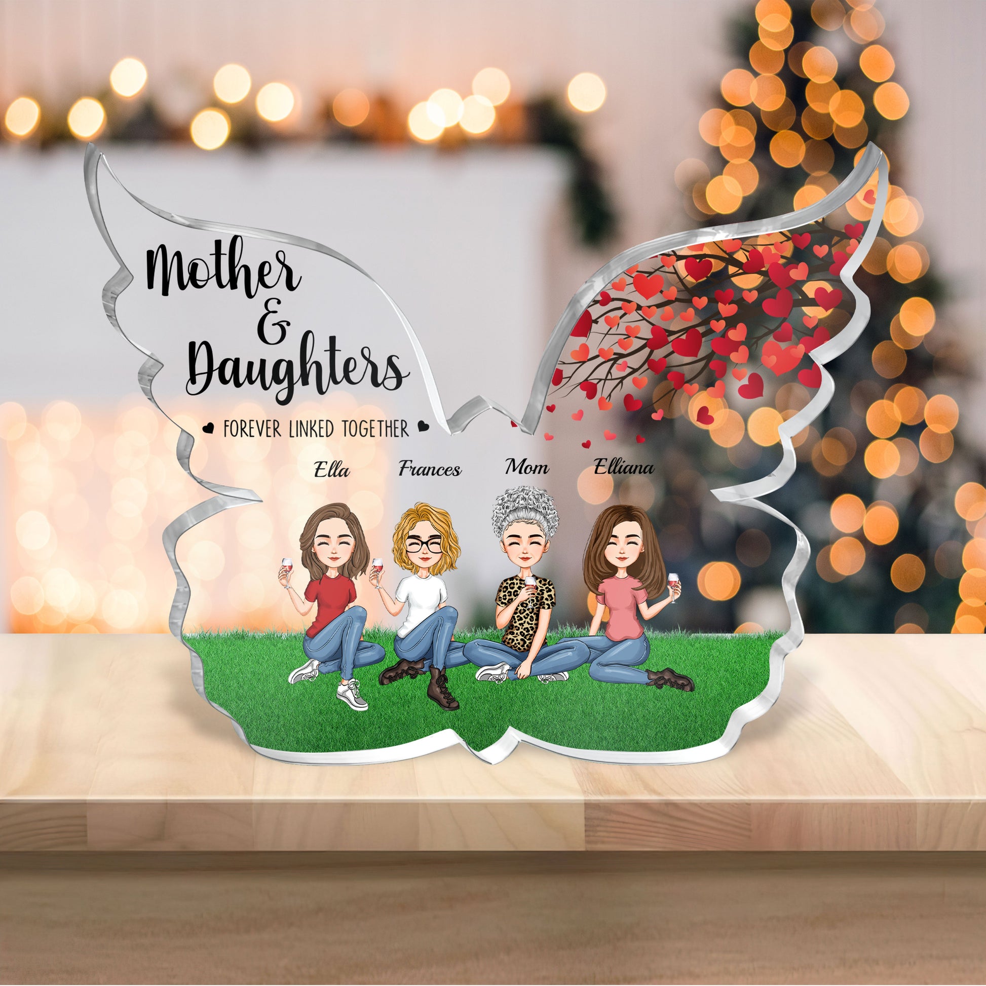 Mother & Daughters Forever Linked Together - Personalized Custom Shaped Acrylic Plaque