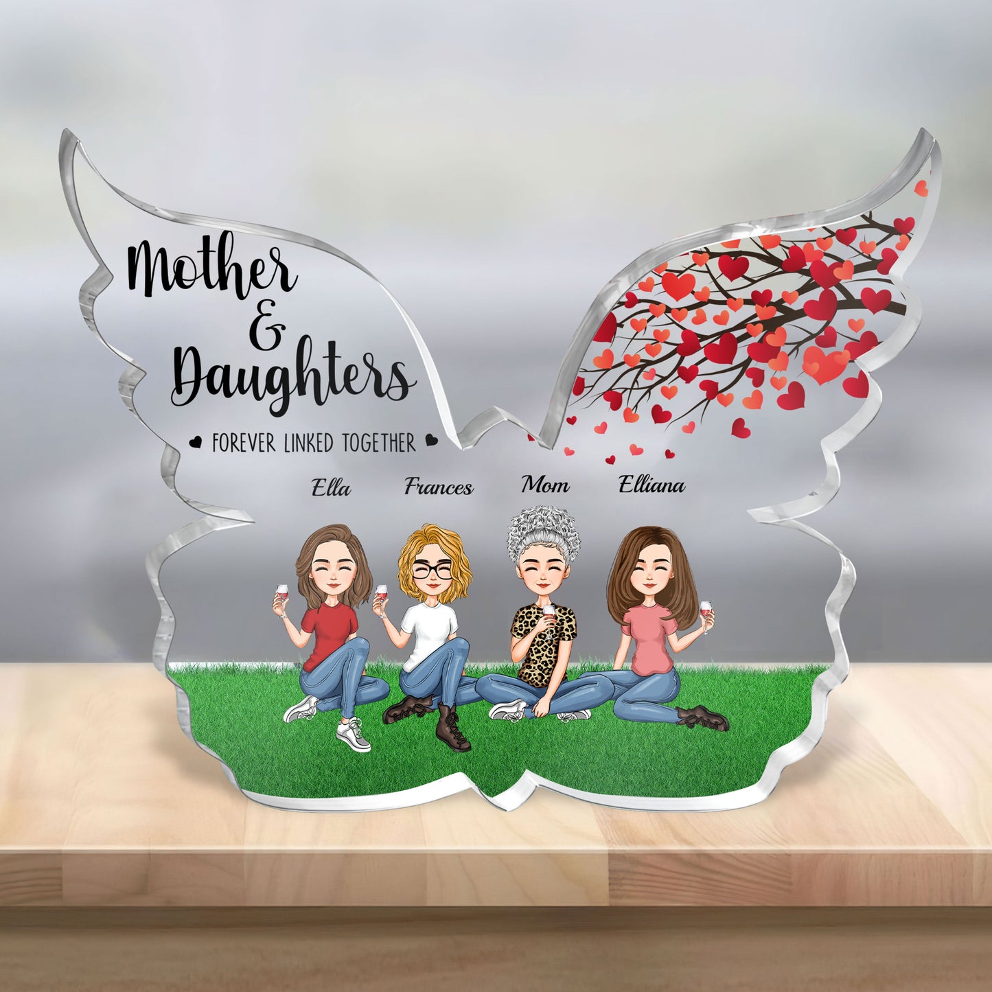 Mother & Daughters Forever Linked Together - Personalized Custom Shaped Acrylic Plaque
