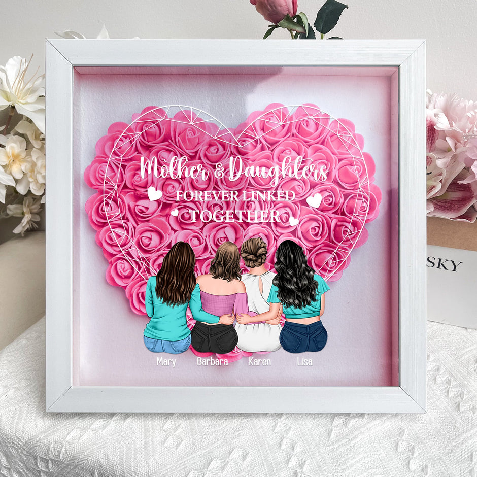 Mom And Daughter Forever - Family Personalized Custom Flower Shadow Box - Mother's Day, Gift For Mom, Grandma