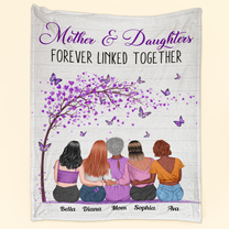 Mother & Daughters Forever Linked Together Purple Tree - Personalized Blanket - Mother's Day Gift For Mama, Mom, Mother