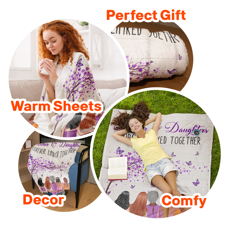 Mother & Daughters Forever Linked Together Purple Tree - Personalized Blanket - Mother's Day Gift For Mama, Mom, Mother