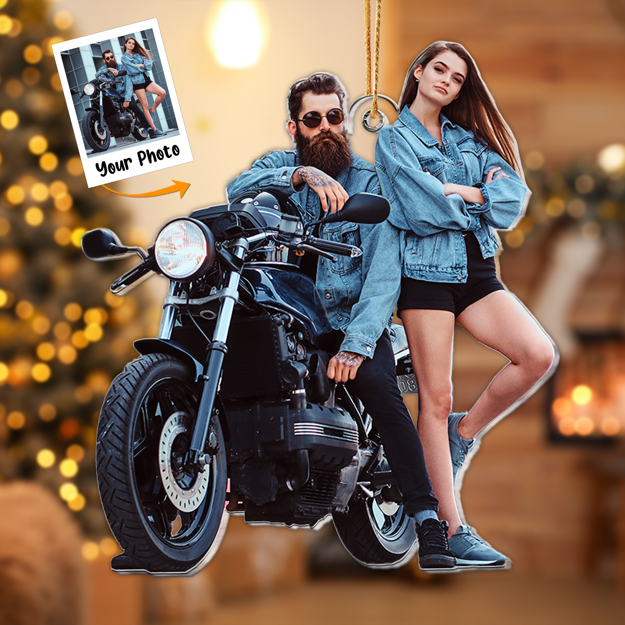 Motorcycle Couple - Personalized Acrylic Photo Ornament