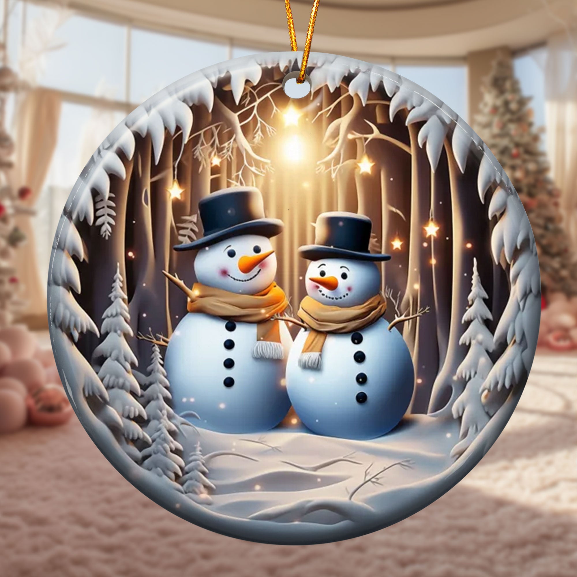 Mr. & Mrs. Snow 3D Look Non-Textured - Personalized Ceramic Ornament