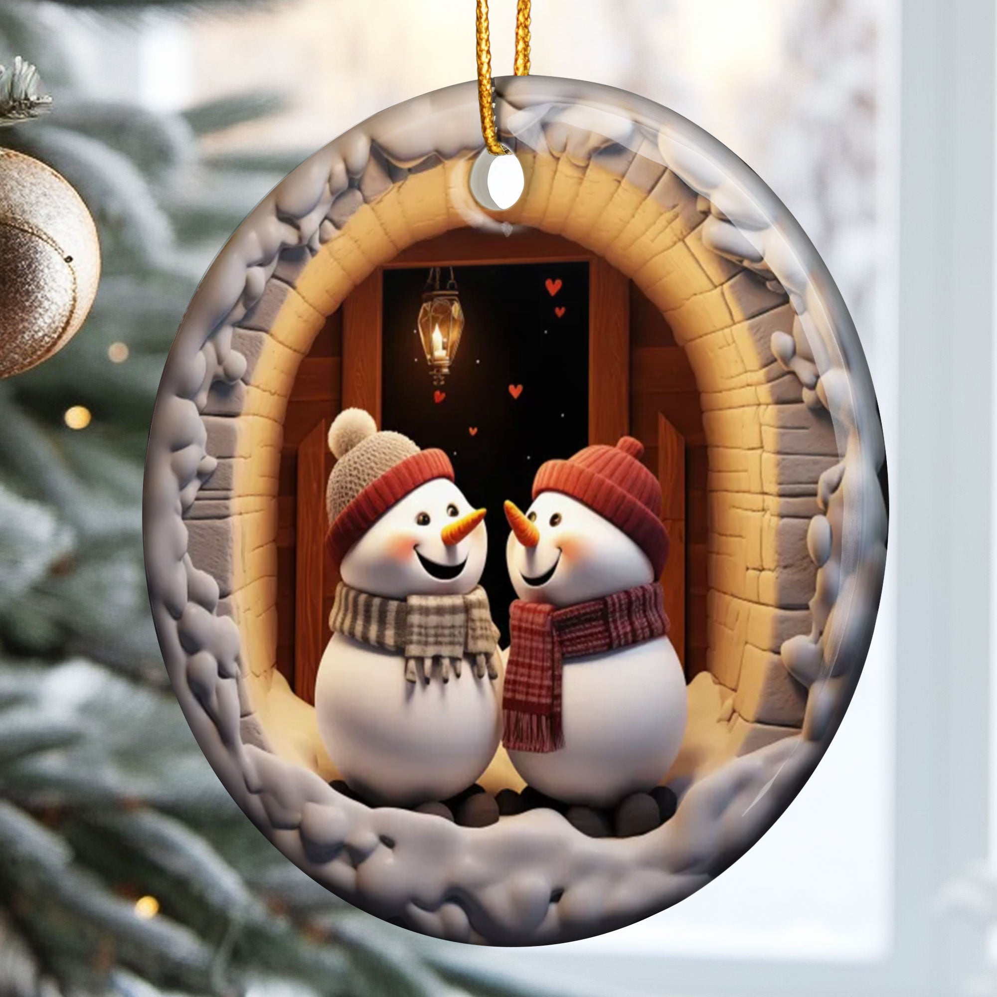 Mr. & Mrs. Snow 3D Look Non-Textured - Personalized Ceramic Ornament