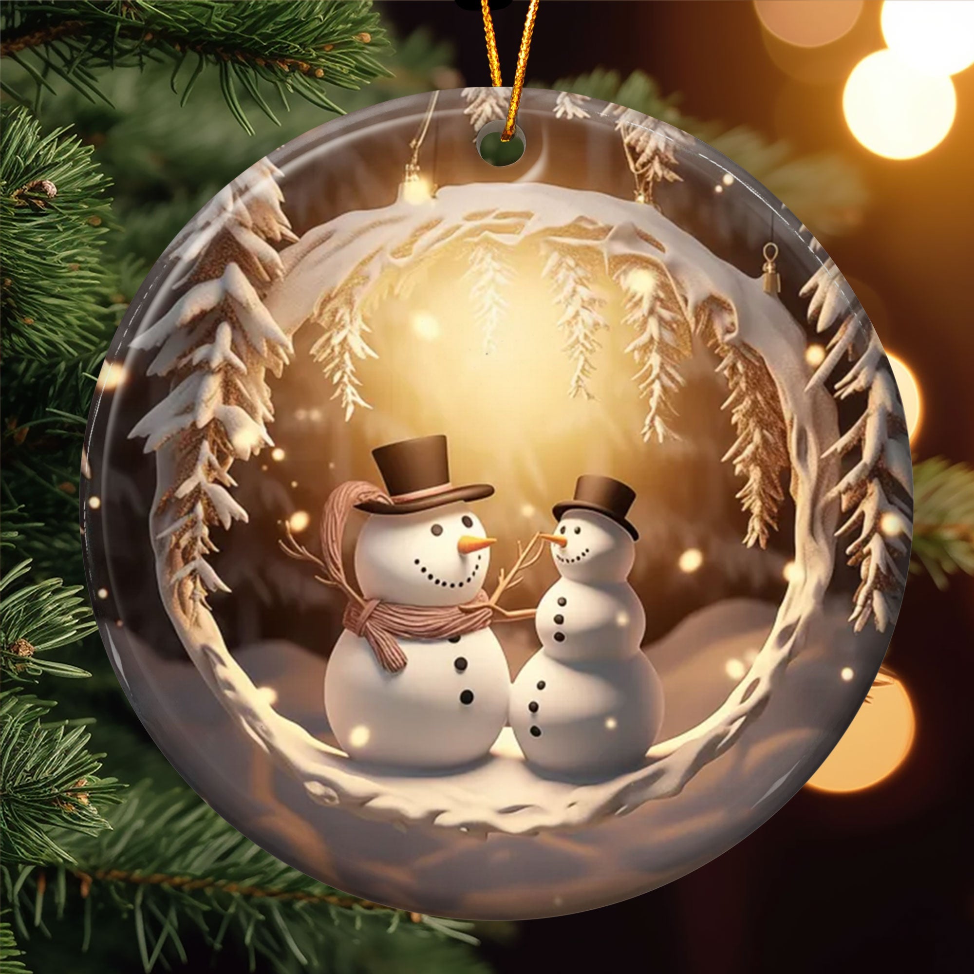 Mr. & Mrs. Snow 3D Look Non-Textured - Personalized Ceramic Ornament