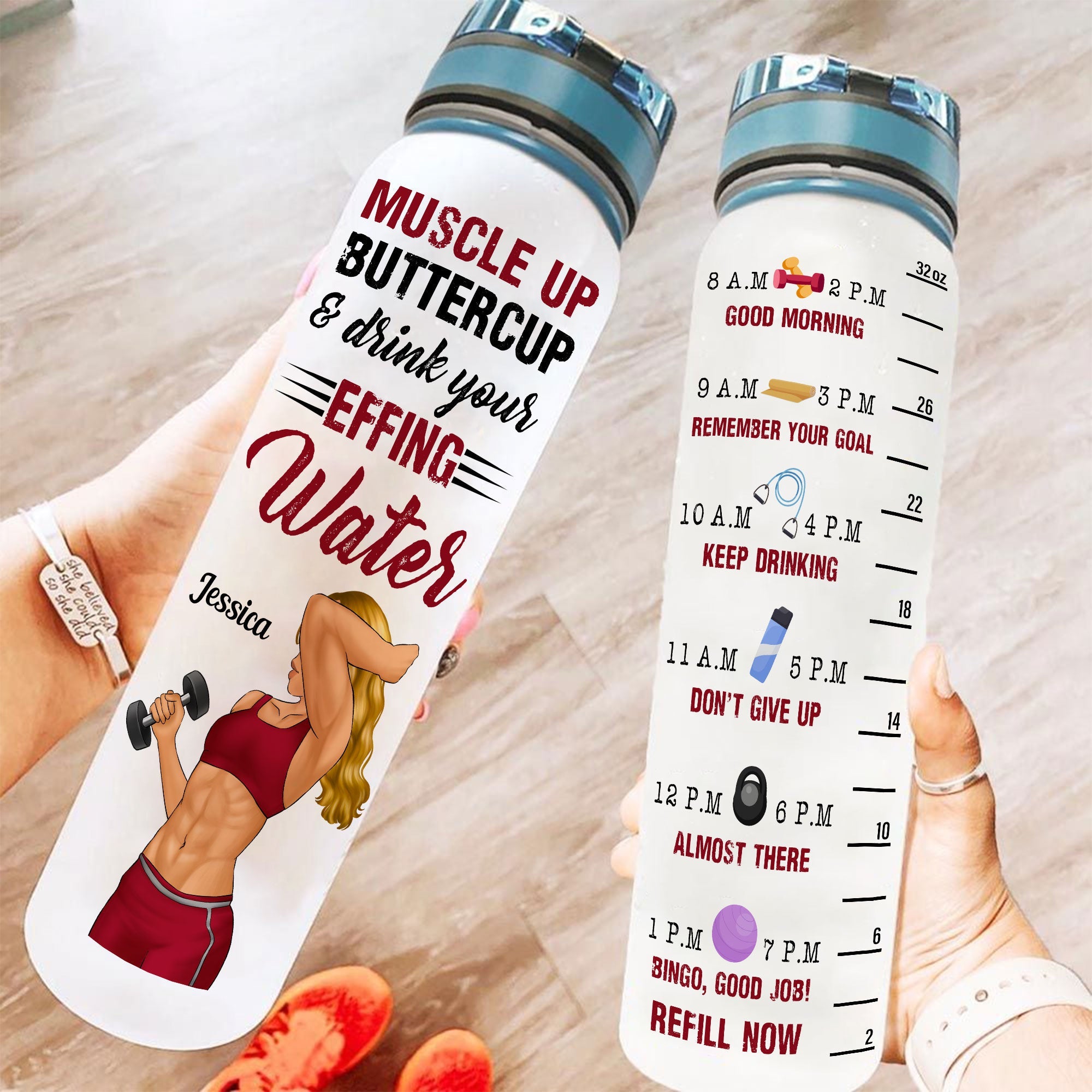 Muscle Up Buttercup - Personalized Water Tracker Bottle - Birthday, Fu ...