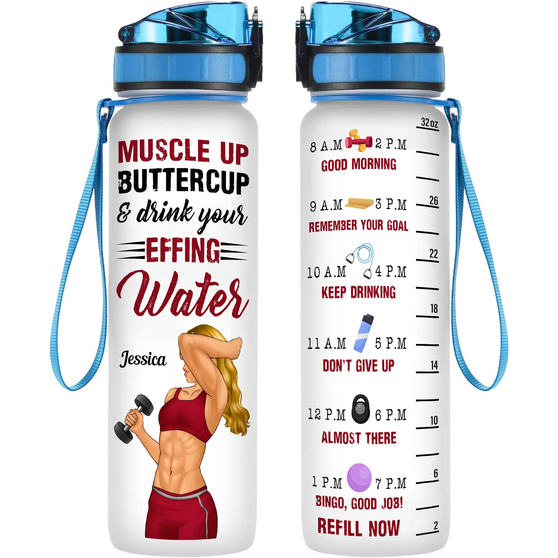 Muscle Up Buttercup  - Personalized Water Tracker Bottle - Birthday, Funny, Motivation Gift For Fitness Lovers, Gymers