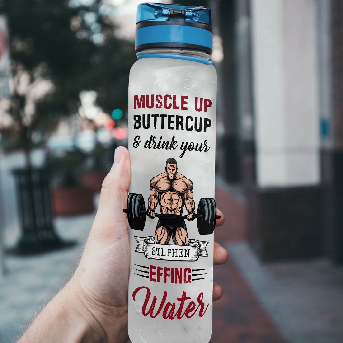 Muscle Up Buttercup Man Version  - Personalized Water Tracker Bottle