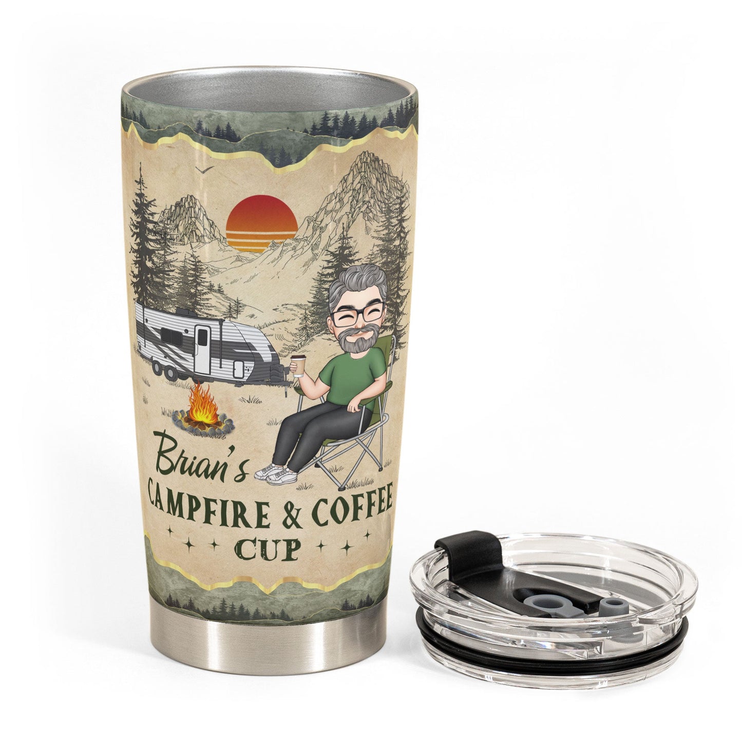 My Campfire And Coffee Cup - Gift For Men - Personalized Tumbler Cup