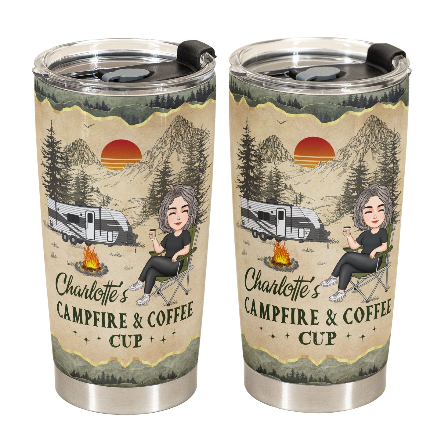 My Campfire And Coffee Cup - Personalized Tumbler Cup