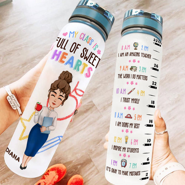 My Class Is Full Of Sweet Hearts - Personalized Water Bottle With Time ...