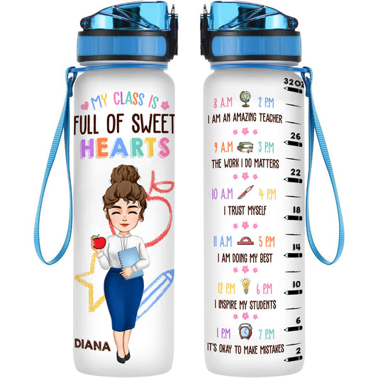 My Class Is Full Of Sweet Hearts - Personalized Water Bottle With Time Marker