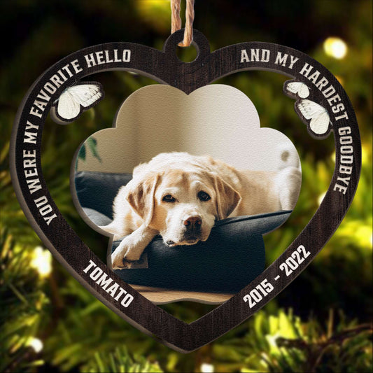 My Favorite Hello And My Hardest Goodbye - Personalized Custom Shaped Wooden Photo Ornament